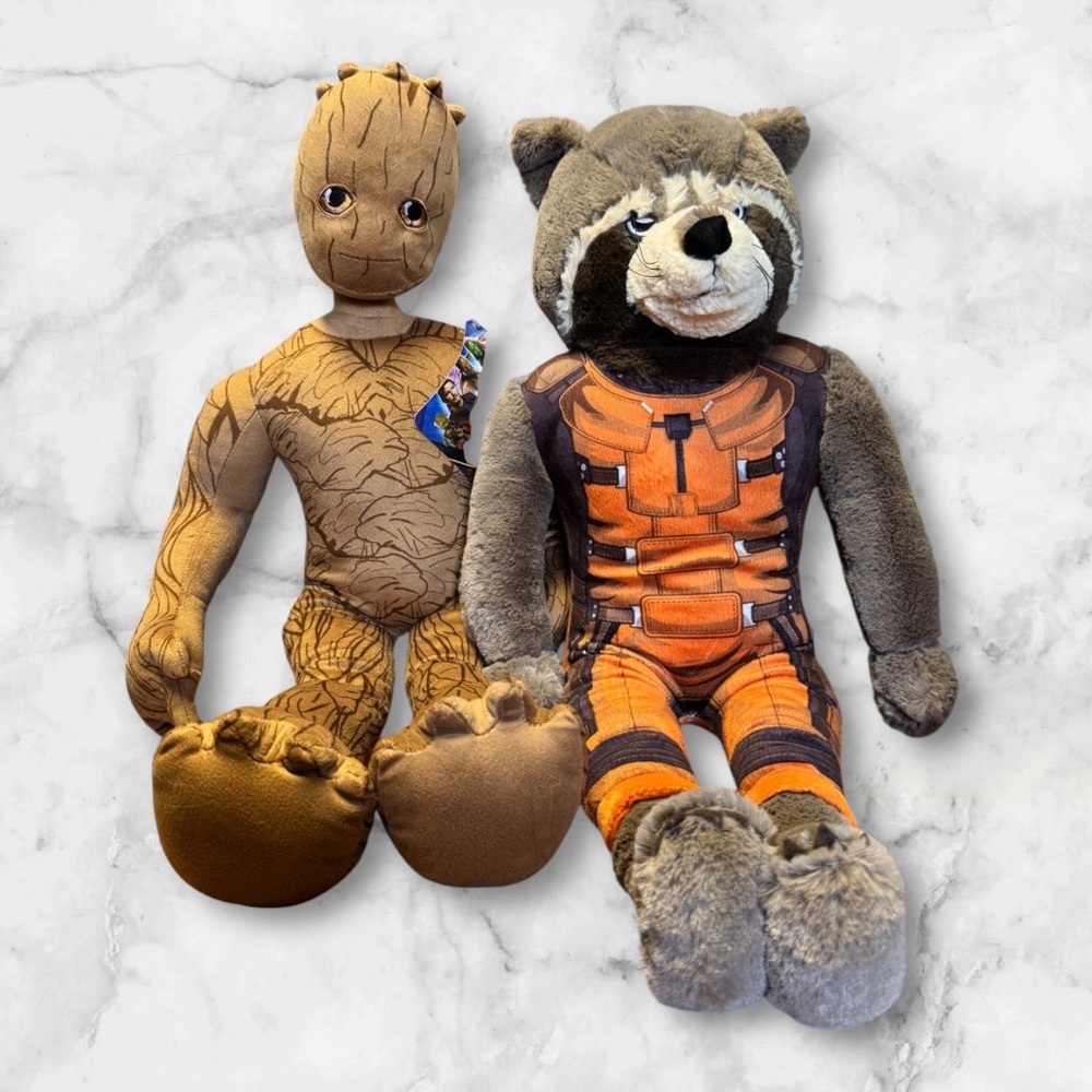 Guardians Of The Galaxy Rocket Raccoon(used) Plush and Groot w/Tags 24”